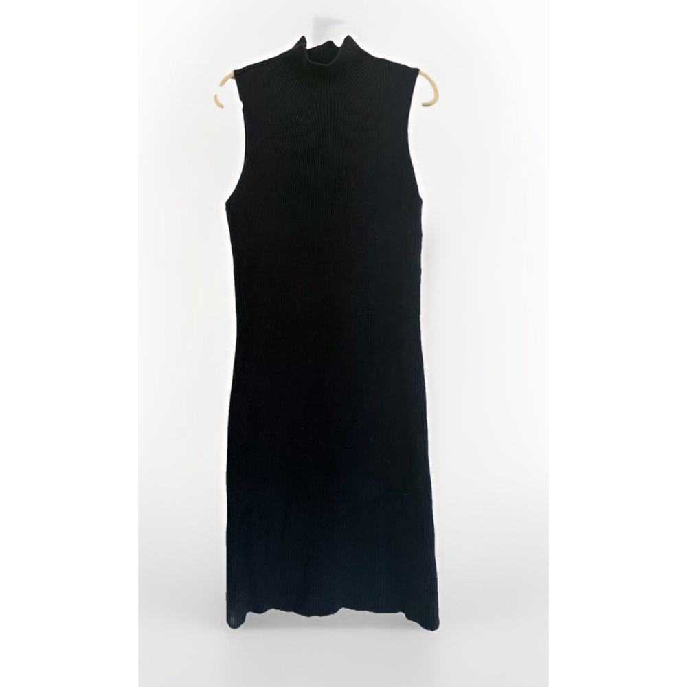 J. McLaughlin Navy Blue Mock Neck Thick Knit Sweater Dress Sleeveless Size Large